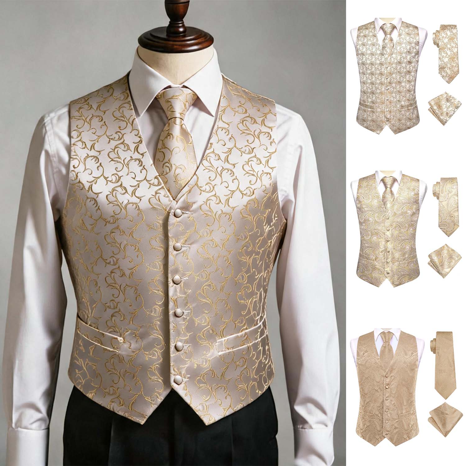 Pocket Square Set - Apricot Men Vest Three-Piece Suit Set,