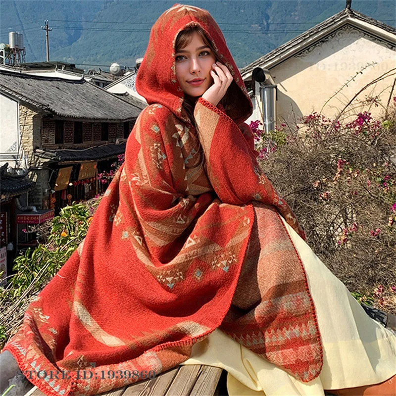 Woven Scarf Blanket - Hooded Warmth Scarf Shawl Capes New