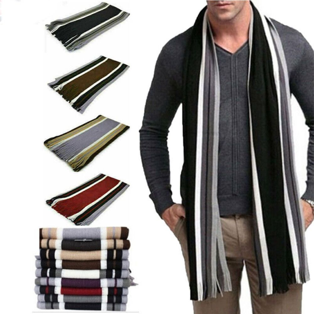 Cashmere Men Striped Scarf Fas - Muffler Men Wool 评论和价格