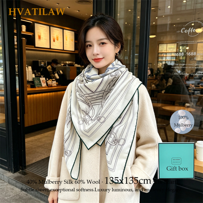 40% Silk 60% Wool Scarf 135x13 - Scarf Silk Square 评论和价格