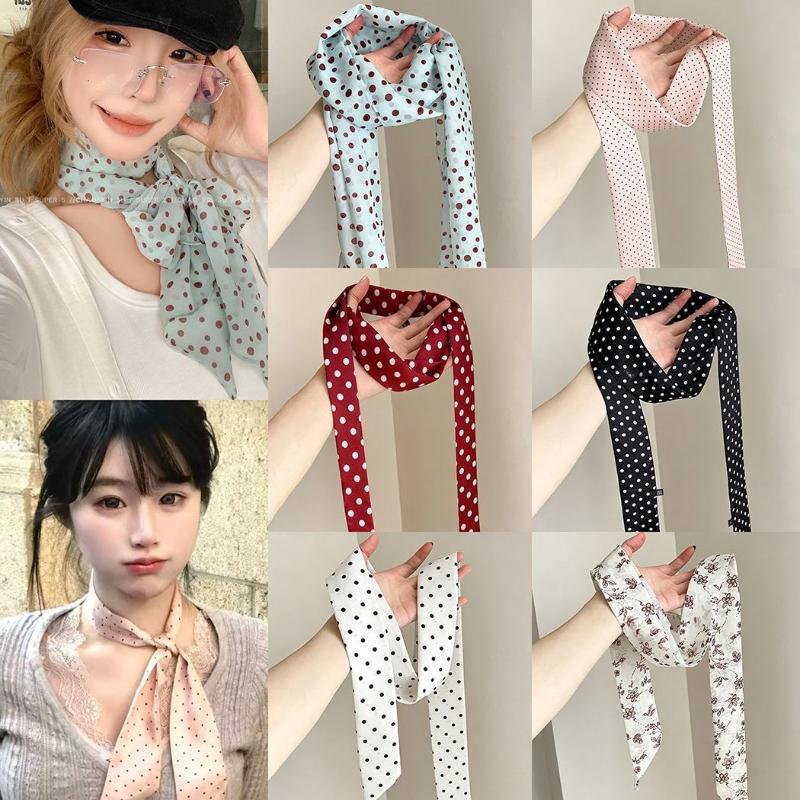Polka Dot Floral Print Silk Sc - Ascot Neck Scarf 评论和价格