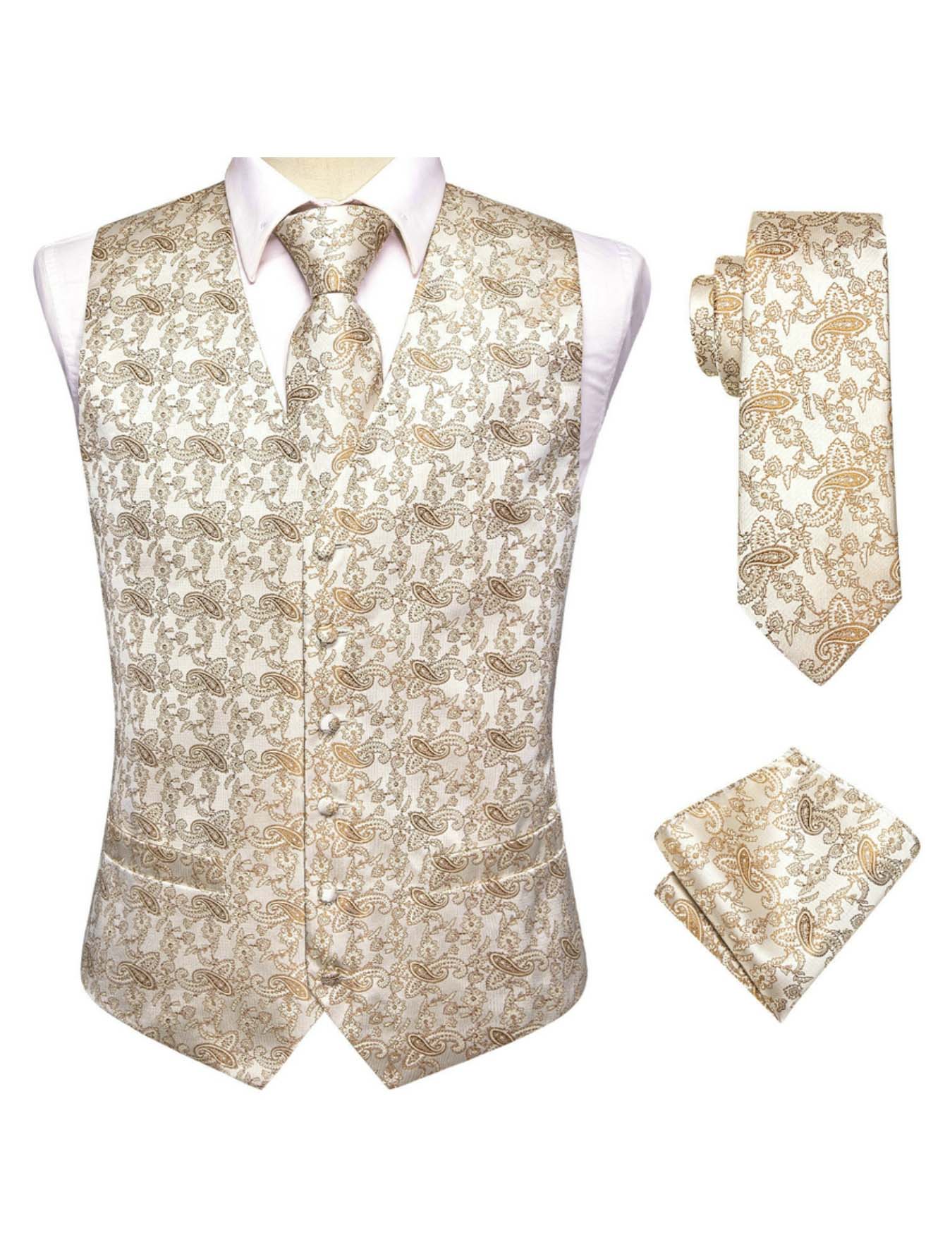 Apricot Men Vest Three-Piece S - Pocket Square Set 评论和价格