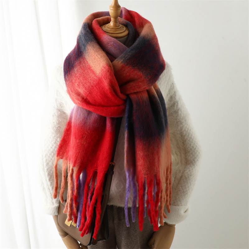 New Autumn Winter Grid Scarf W - Muffler Men Wool 评论和价格