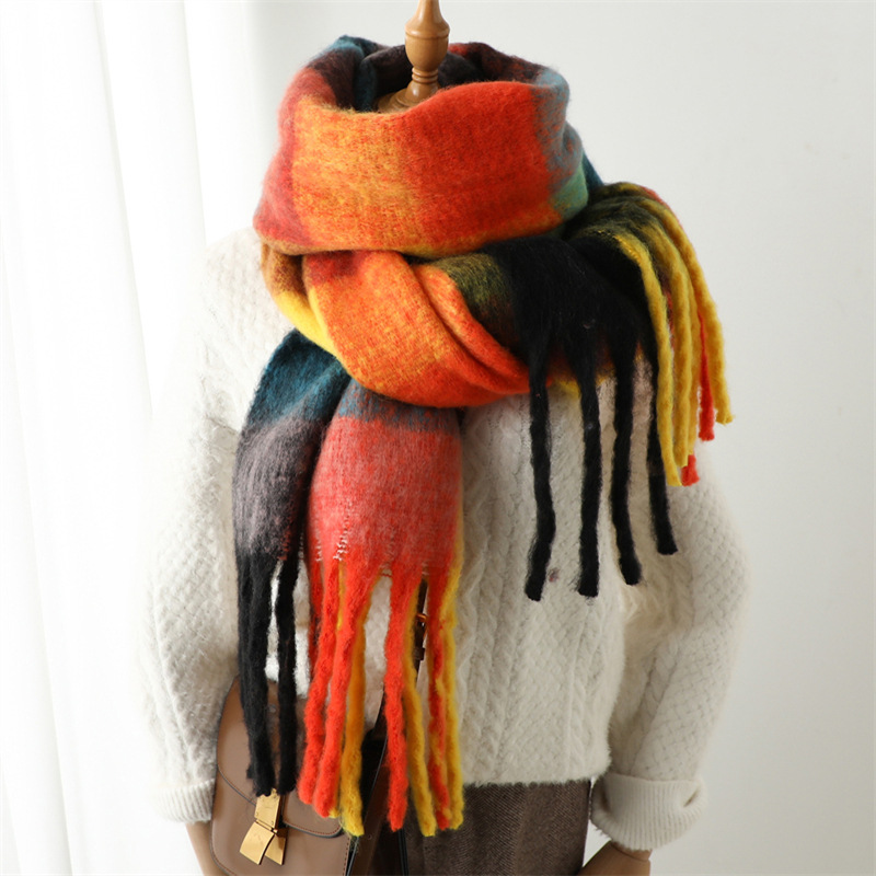 New Autumn Winter Grid Scarf W - Muffler Men Wool 评论和价格
